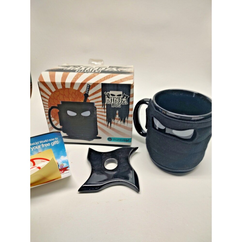 Vintage Thumbs Up Ninja Mug UK spoon Star lid New unused in box